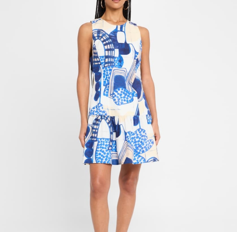 Marie Oliver Blue Sleeveless A-Line Mini Dress